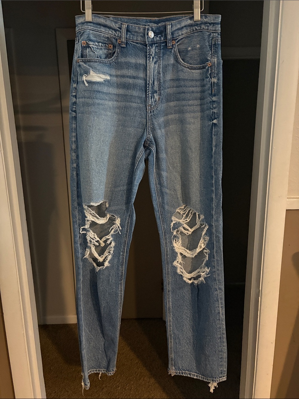 American Eagle Outfitters Women’s Distressed High-Rise Blue Jeans